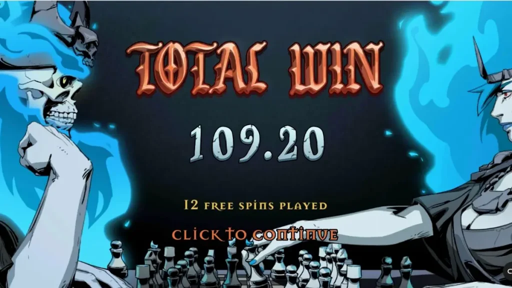 Tampilan visual slot Dynasty of Death dengan tema mitologi dan catur